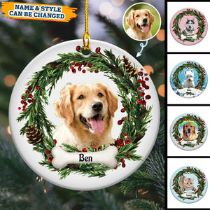 Custom Photo Lovely Pet Face - Christmas Gift For Pet Lovers, Pet Memorial - Personalized Circle Ceramic Ornament