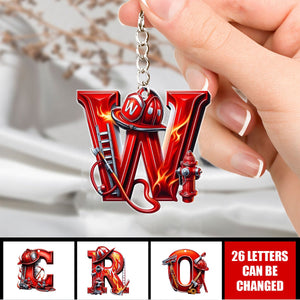 Custom Alphabet Letter Firefighter Gifts Keychain