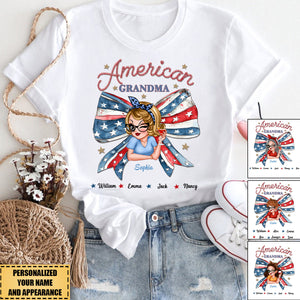 4th of July Pretty American Grandma Mom Style Custom Kids Personalized Shirt