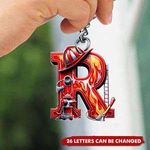 Custom Alphabet Letter Firefighter Gifts Keychain