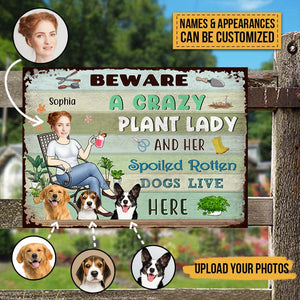 Lady And Her Spoiled Dogs In The Garden - Garden Sign - Personalized Custom Face Classic Metal Signs