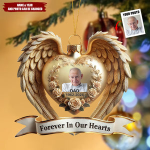 Forever In Our Hearts Angel Wings Photo Upload Memorial Keepsake 3D Effect Personalized Acrylic Flat Ornament