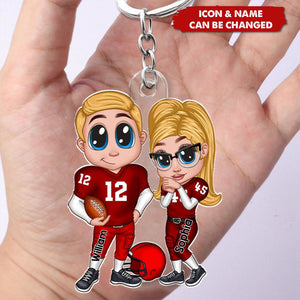 American Football Couple Y2K Style Personalized Acrylic Keychain, Valentine's Day Gift For Couples