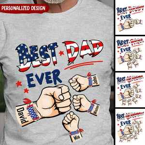 Best Dad Ever Hand To Hands American Flag Personalized T-shirt