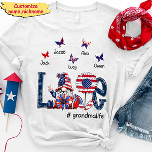 4th of July Independence Day Grandma Dwarf With Butterflies Grandkids Personalized T-shirt