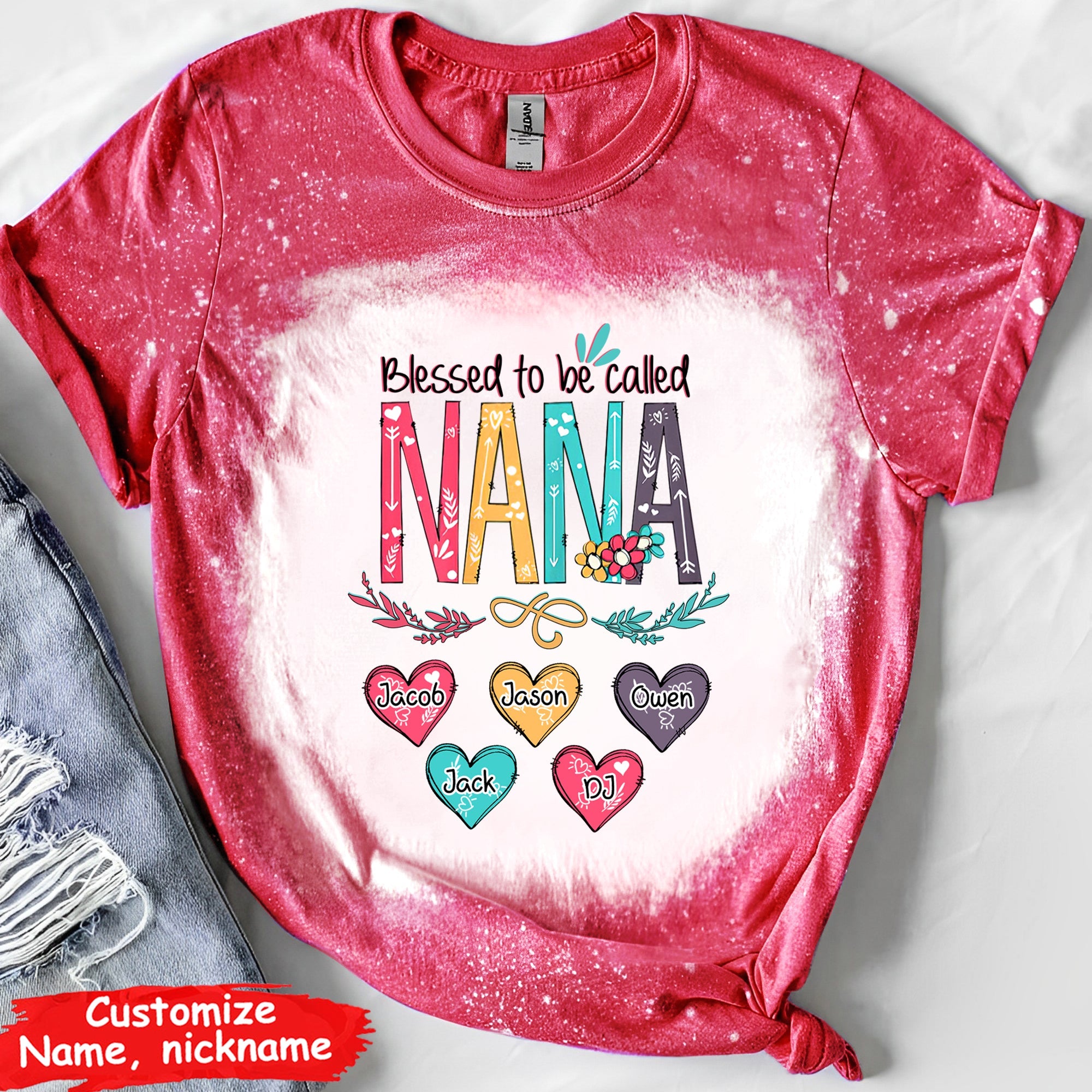 Blessed to be called Nana Heart Kids Personalized Colorful 3D T-shirt