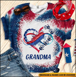 July 4th Grandma Mom Heart Hand Print US Independence Day Gift Personalized Tshirt