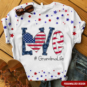 Love Grandma Life American Flag Personalized 3D T-shirt
