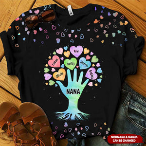 Tree of Grandma Hand and Cute Colorful Sweetheart Grandkids Personalized 3D T-shirt