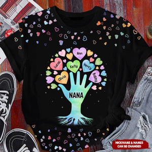 Tree of Grandma Hand and Cute Colorful Sweetheart Grandkids Personalized 3D T-shirt