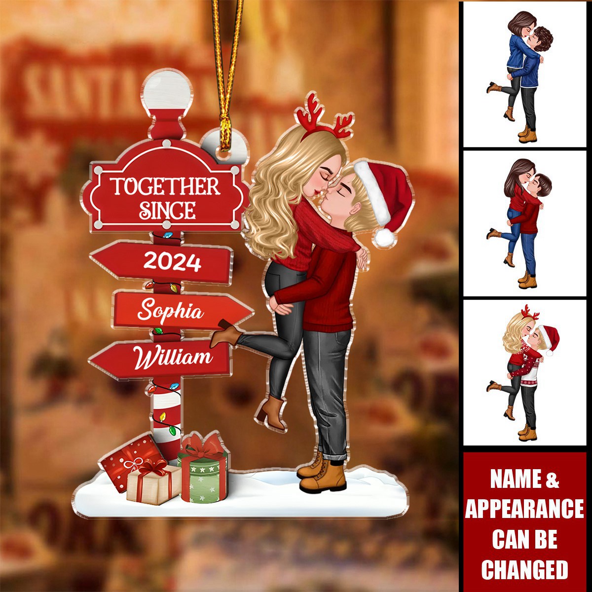 Christmas Couple Kissing Sign Personalized Acrylic Ornament