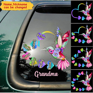 Personalized Grandma Mom Hummingbird Flower Decal