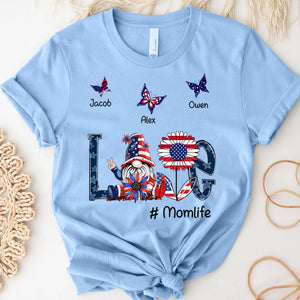 4th of July Independence Day Grandma Dwarf With Butterflies Grandkids Personalized T-shirt