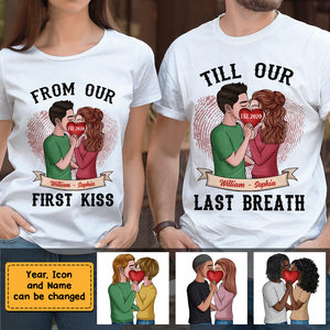 Personalized From Our First Kiss Till Our Breath Matching Couples Couple T Shirt