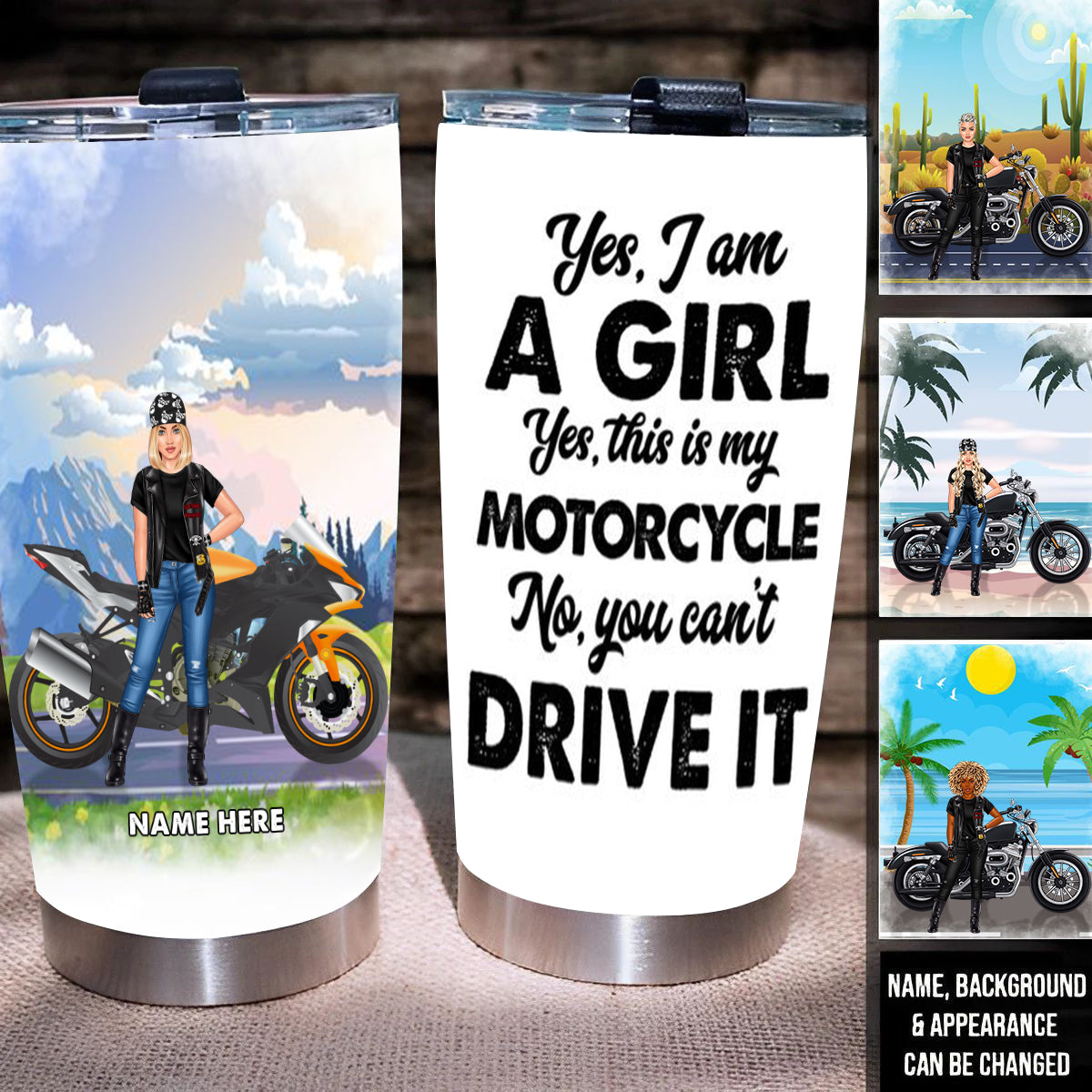 Personalized Motorcycle Tumbler - Yes I Am A Girl Yes This Is My Motorcycle
