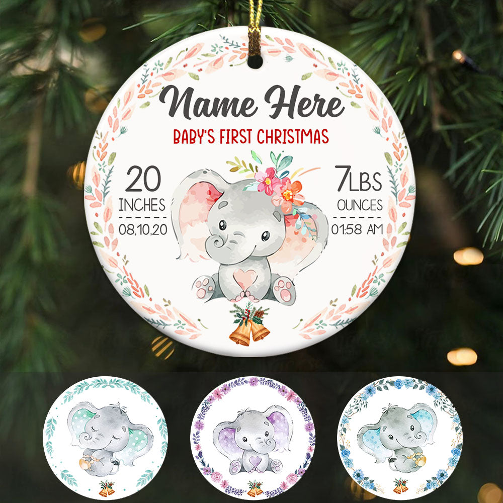 Elephant Baby First Christmas Circle Ornament