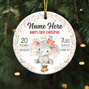 Elephant Baby First Christmas Circle Ornament