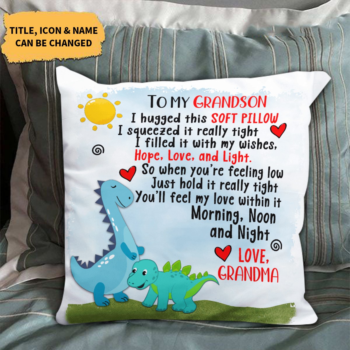 Personalized Dinosaur Hug This Pillow - Gift For Grandson Granddaughter