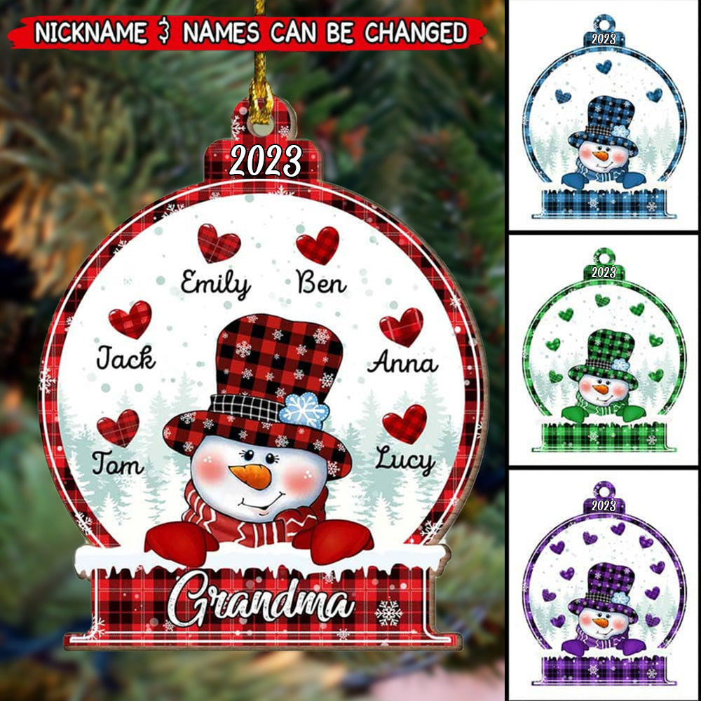 Christmas Snowman Nana Mom Little Heart Kids In Snowball Personalized Ornament