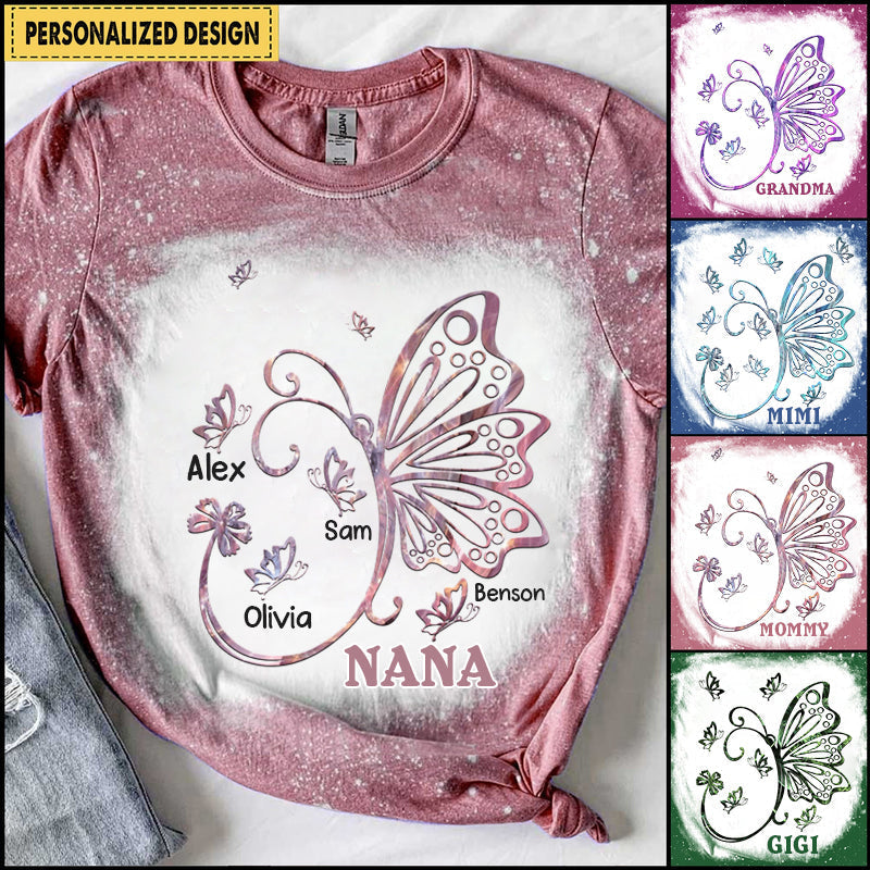 Sparkling Butterfly Grandma - Multi Colors Personalized T-Shirt