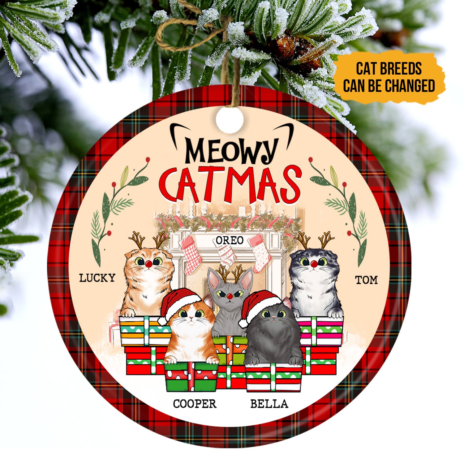 Meowy Catmas - Christmas Gift For Cat Lovers - Personalized Custom Circle Ceramic Ornament