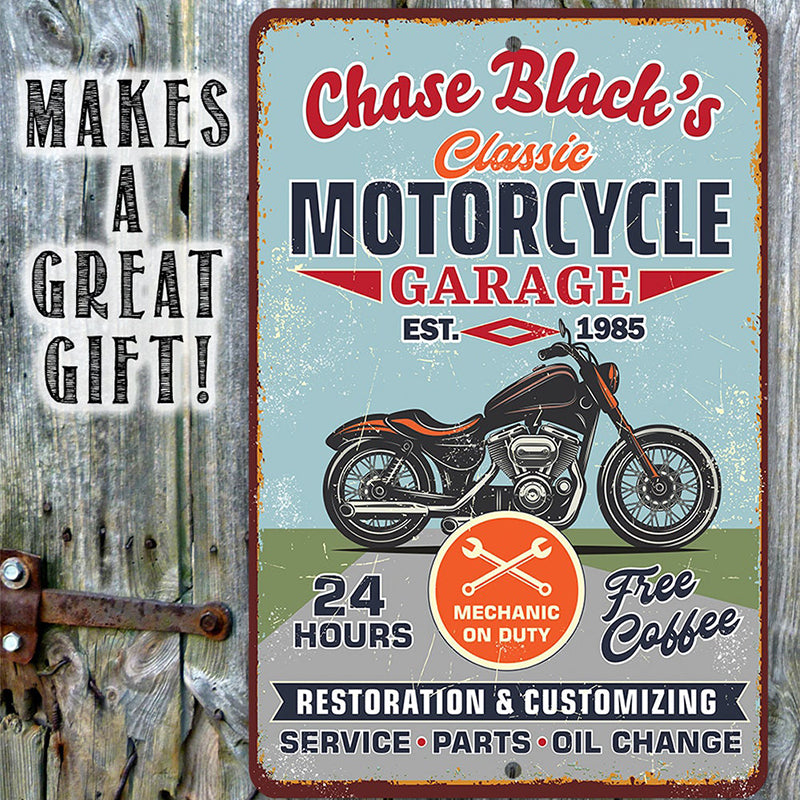 Personalized Motorcycle Repair Garage Metal Sign