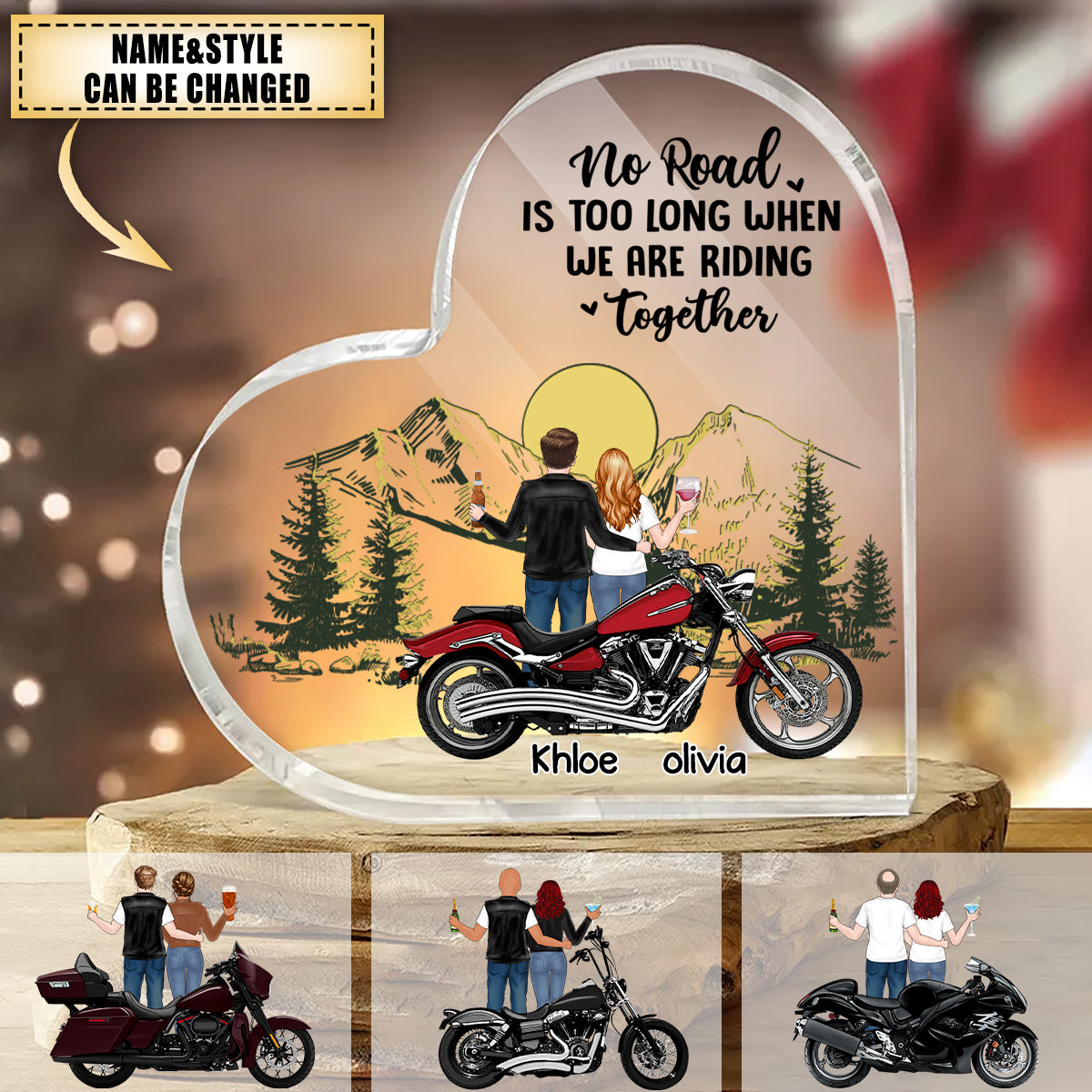 No Road Is Too When We Are Riding Together - Personalized Acrylic Plaque for Biker Couples, Motorcycle Lovers