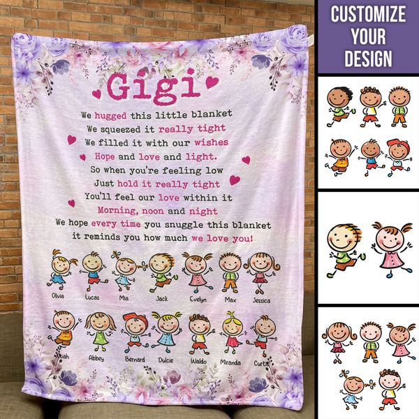 We Hugged This Little Blanket - Personalized Blanket - For Grandma, Nana, Mom - Gift From Grandkids