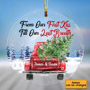 Couple Red Truck From First Kiss Heart Ornament