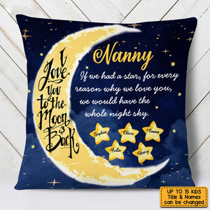 Love To The Moon And Back Grandma Custom Grandkids Names Pillow