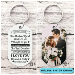 God Blessed The Broken Road - Personalized Keychain - Best Gift for Couple