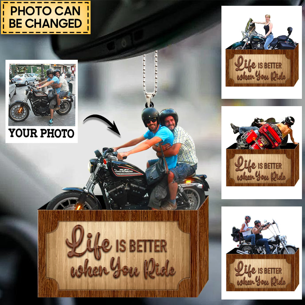 Personalized Gifts For Biker Lover - Photo Can Be Changed Car Ornament