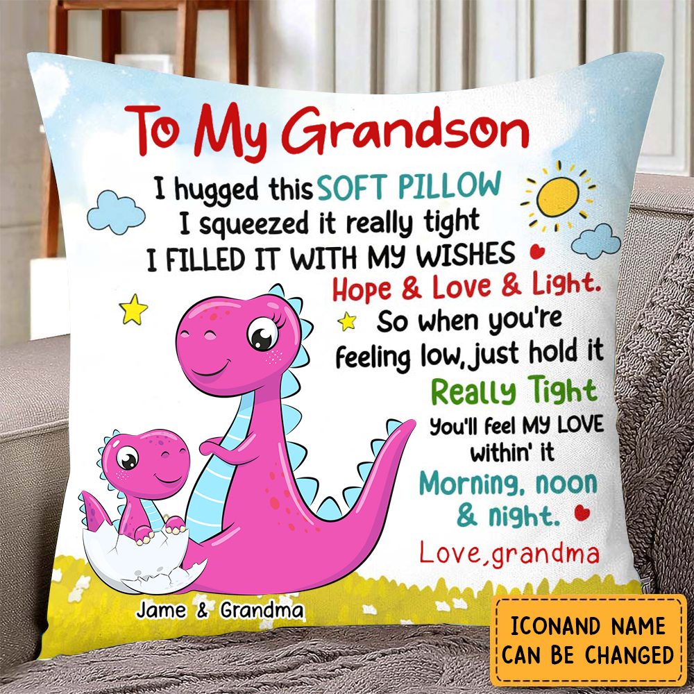 Gift For Grandson To My Grandson Cute Dino Pillow