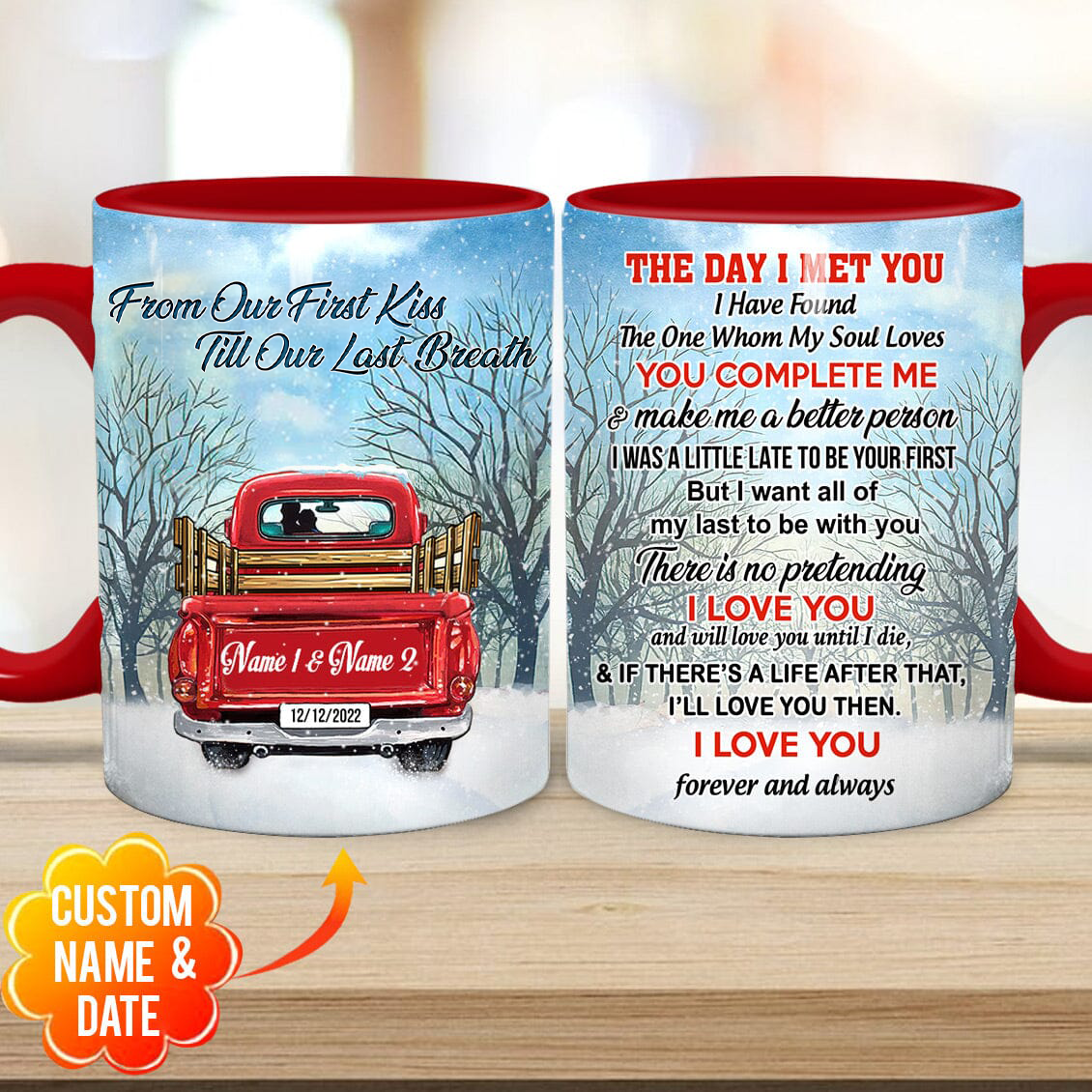 Couple Red Truck Personalized Mug - From First Kiss Till Last Breath