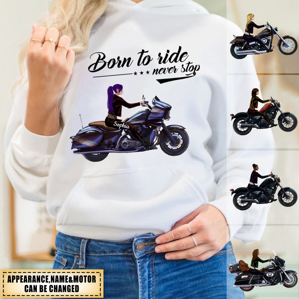 PERSONALIZED RIDING WOMEN ALL OVER PRINT HOODIE- BORN TO RIDE NEVER STOP