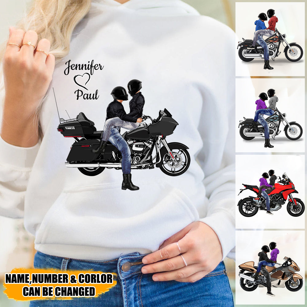 PERSONALIZED RIDING COUPLE ALL OVER PRINT HOODIE- YOU MAKE MY HEART GO BRAAAP