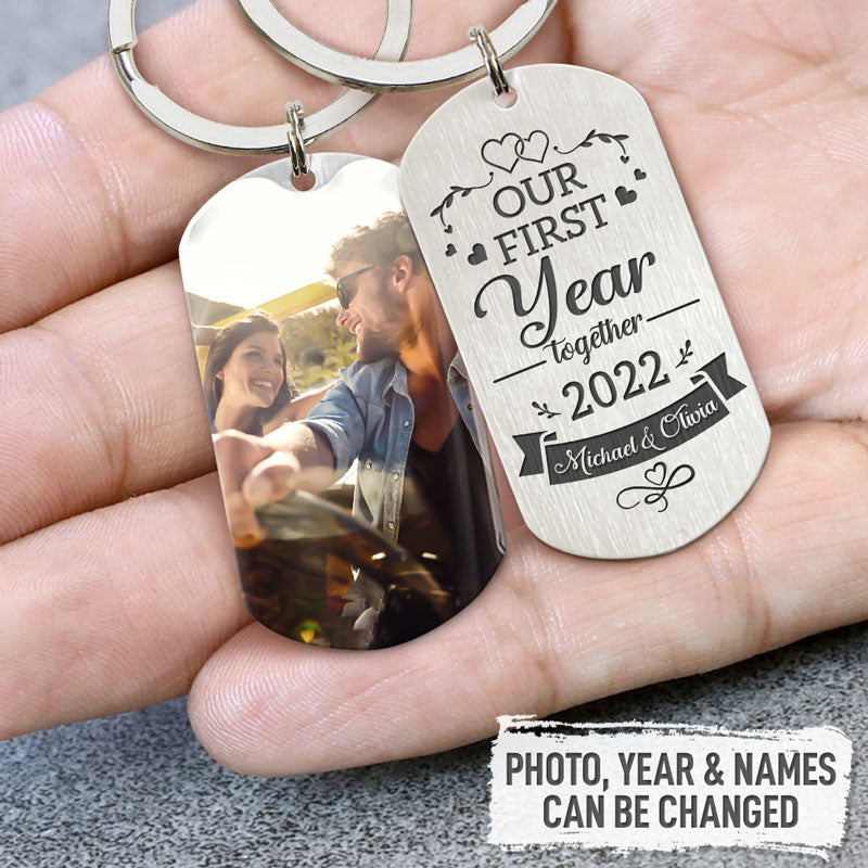Personalized Couple Keychain Heart and Key Matching Custom Names Free  Engraving