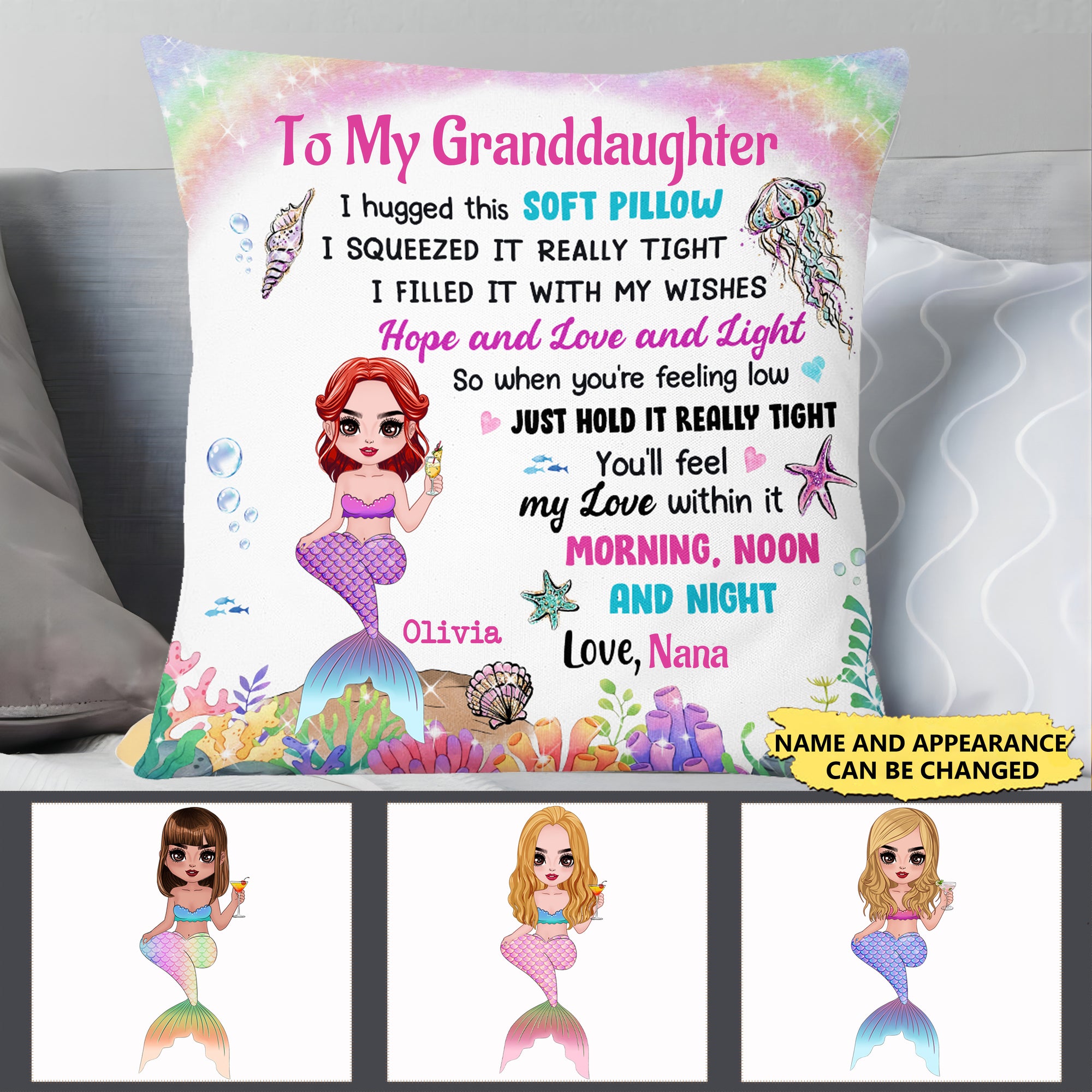 Personalized Granddaughter Daughter Mermaid Hug This Pillow