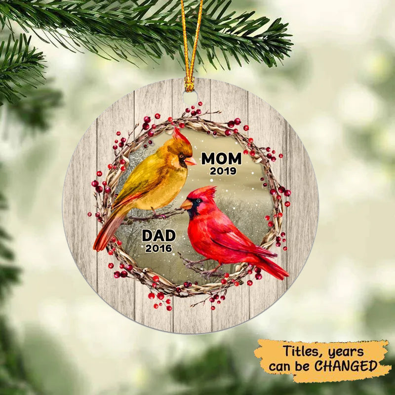 Cardinals Berry Branch Wreath Family Memorial Personalized Circle Ornament