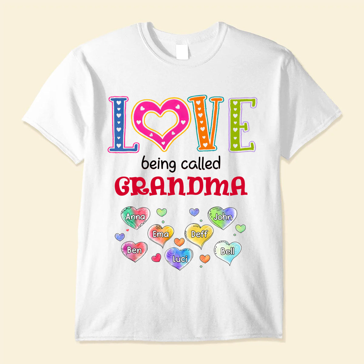 Colorful Cute Grandma Mom Little Heart Kids, Love Being Called Nana Personalized Shirt