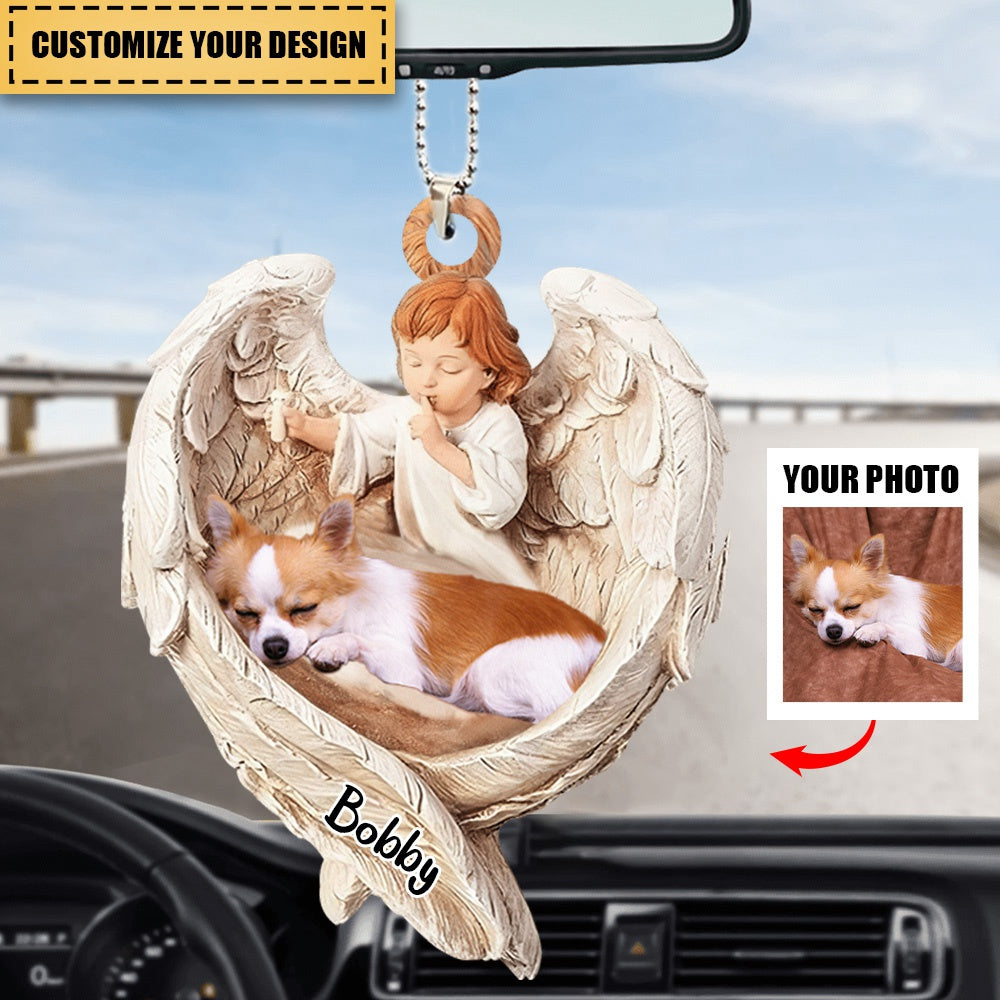 Dog Acrylic Ornament - Dog Lover Gifts - Sleeping Pet Within Angel Wings -  Customized Your Photo Ornament, Custom