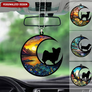 Customized Puppy Pet Dog Breeds On Moon Car Ornament