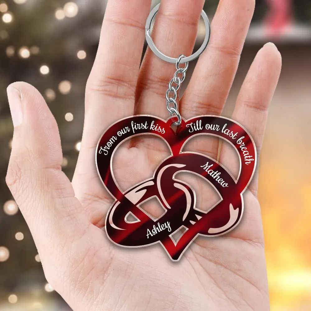 Couple Rings From Our First Kiss Till Our Last Breath Personalized Acrylic Keychain