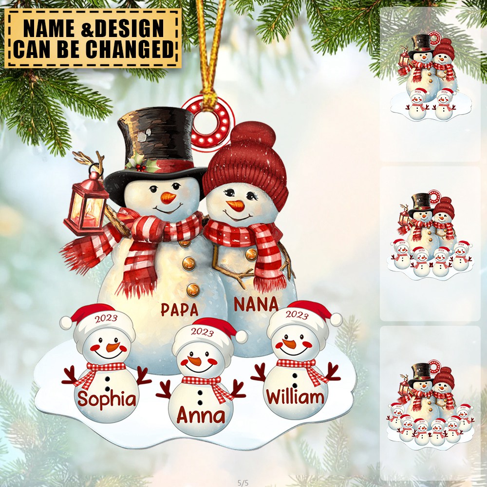 Couple Snowman Christmas Grandma Grandpa With Grandkids Personalized Acrylic Ornament