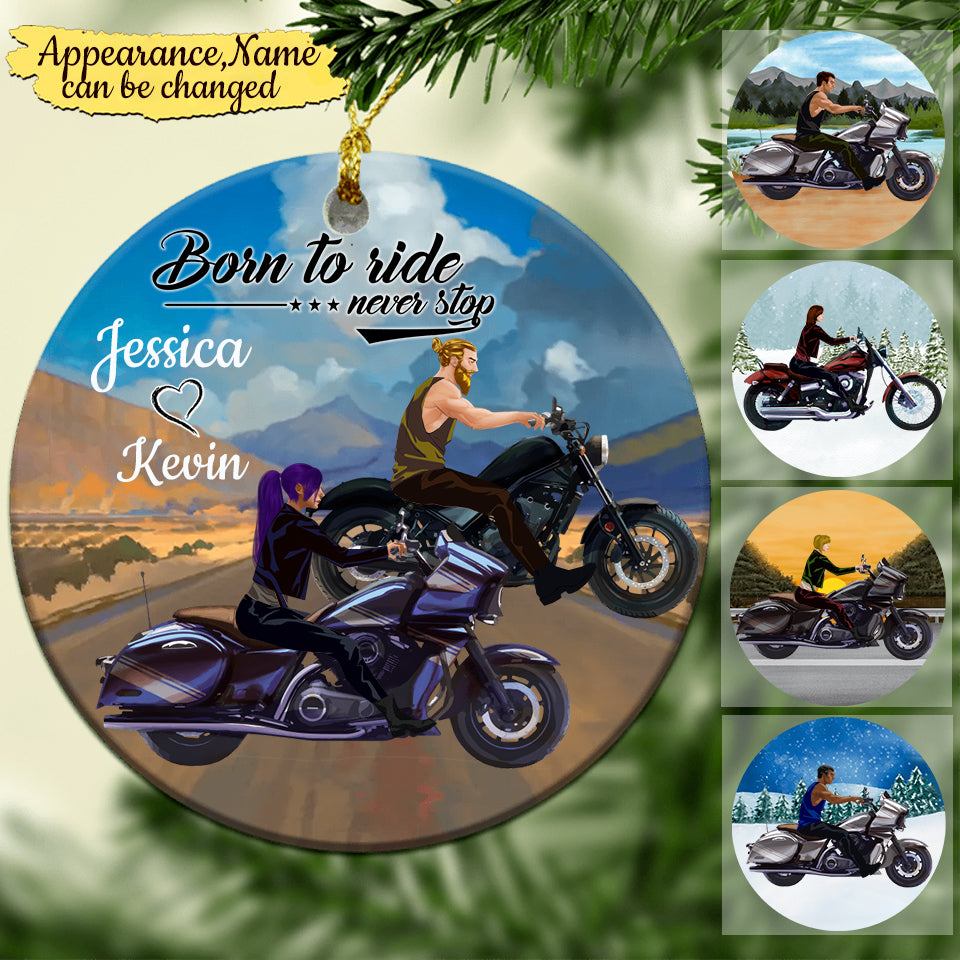 Personalized Riding Motorcycle CERAMIC ORNAMENT- Born to Ride Never Stop