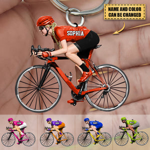 Personalized Mountain Biking Keychain Custom Name Acrylic Flat Keychain For Female Biker