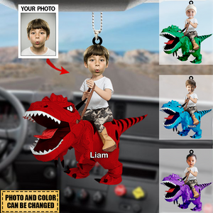 Personalized Cute Kid Rides The Dinosaurus Acrylic Ornament