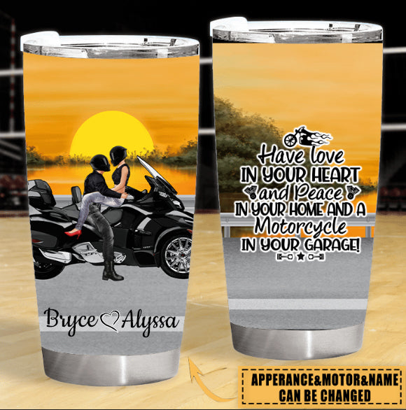 PERSONALIZED RIDING COUPLE TUMBLER- YOU MAKE MY HEART GO BRAAAP