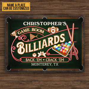 Personalized Billiards Game Room Neon Custom Classic Metal Signs