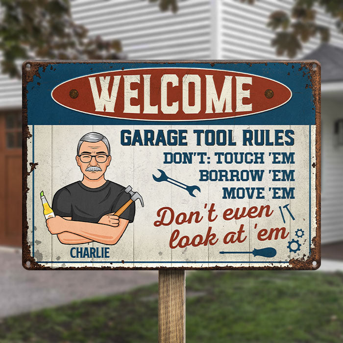 Welcome, Garage Tool Rules - Family Personalized Custom Home Decor Metal Sign - Father's Day, House Warming Gift For Dad